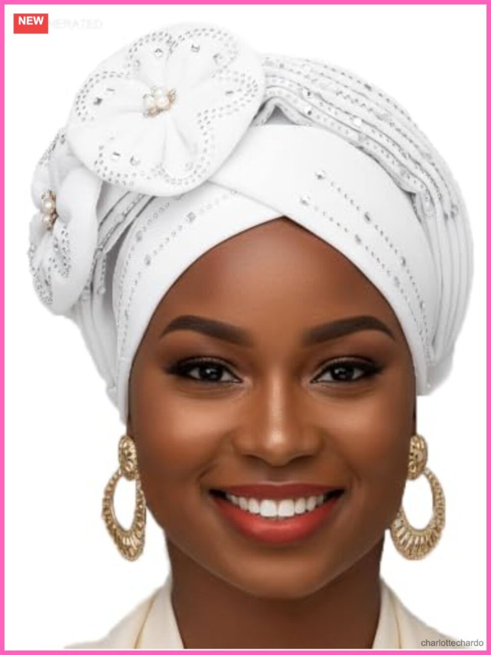 Rhinestone Flower Twisted Turban Head Wrap Beanie Cap for Women